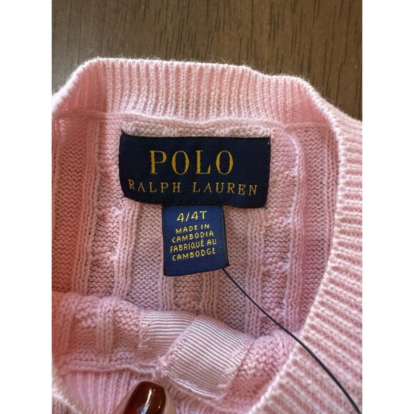 Polo Ralph Lauren Girls Cable Knit Cotton Cardigan Sweater Pink 4T NWT - Picture 6 of 10
